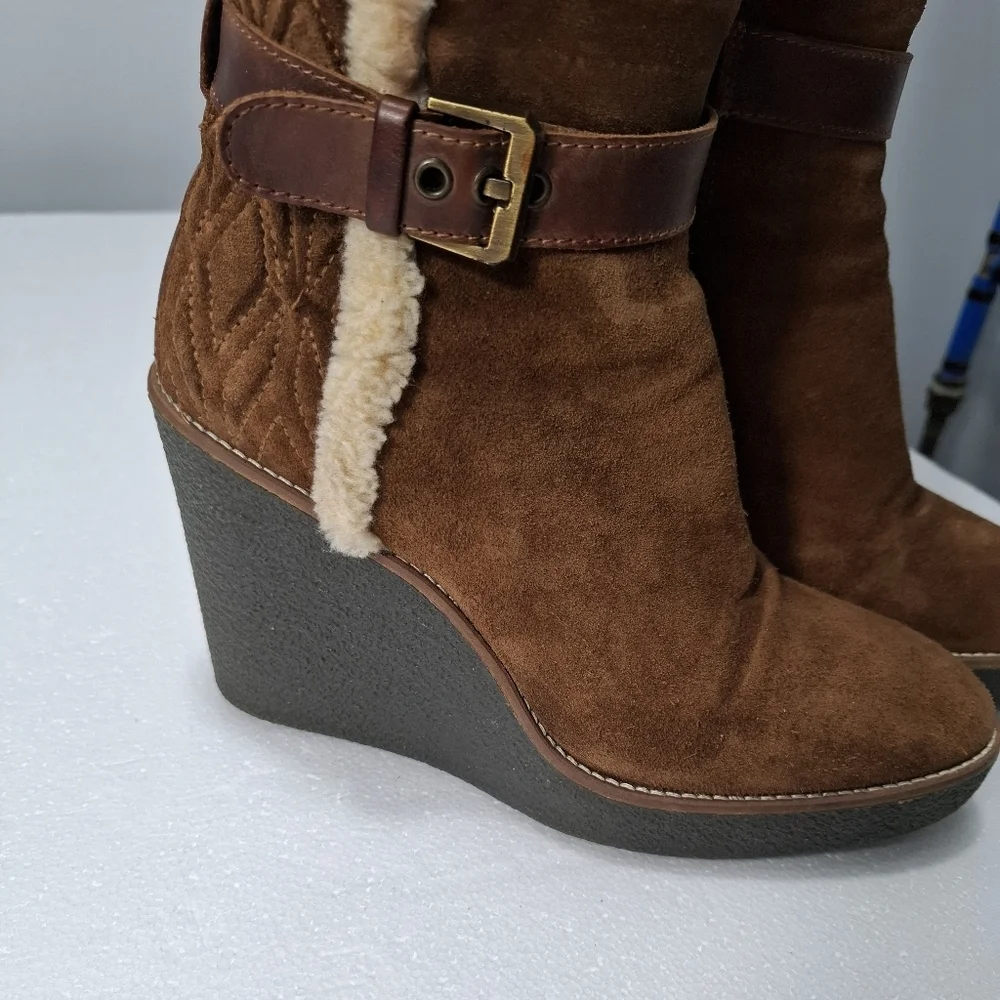 Aquatalia Brown Suede Over the Knee Boots Faux Fur Quilted Size 8